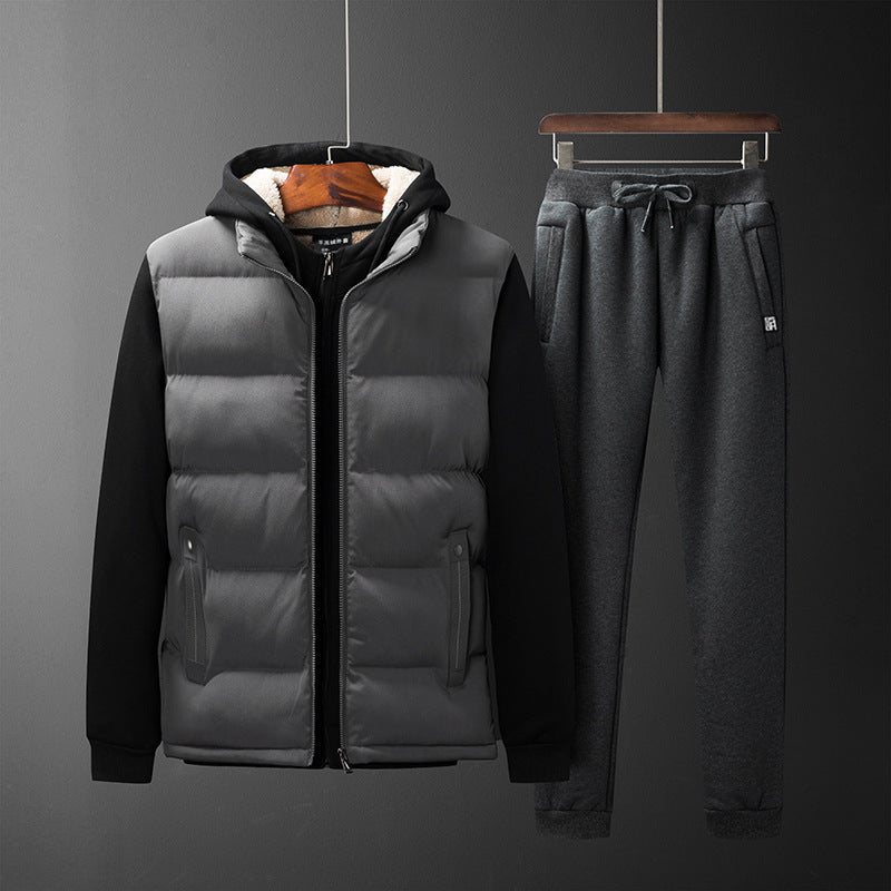 Herren Wattierte Kapuzenweste mit Fleecefutter und schmal geschnittene Jogginghose Set Drune
