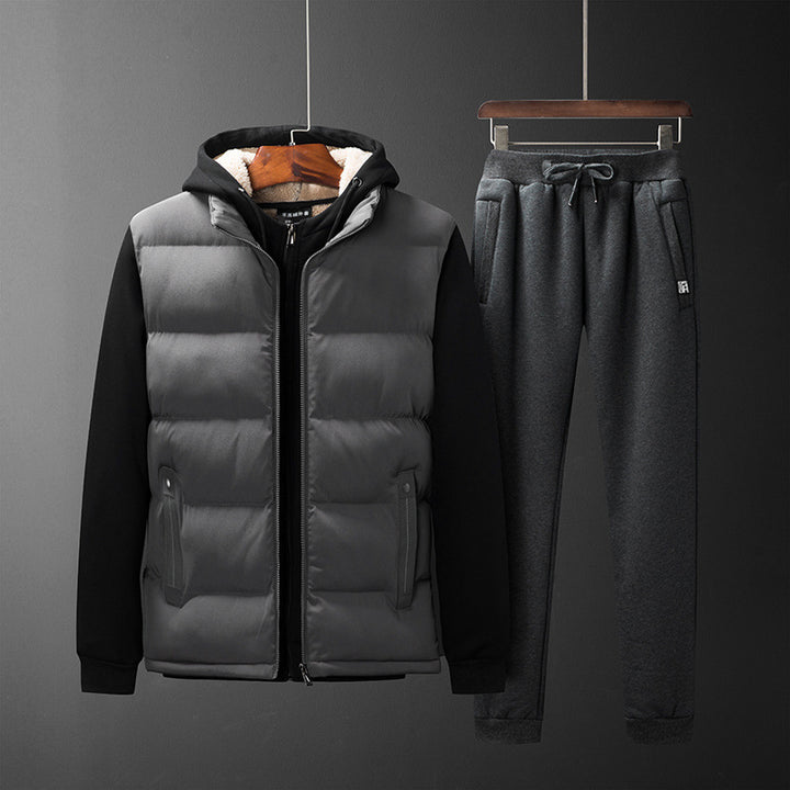 Herren Wattierte Kapuzenweste mit Fleecefutter und schmal geschnittene Jogginghose Set Drune