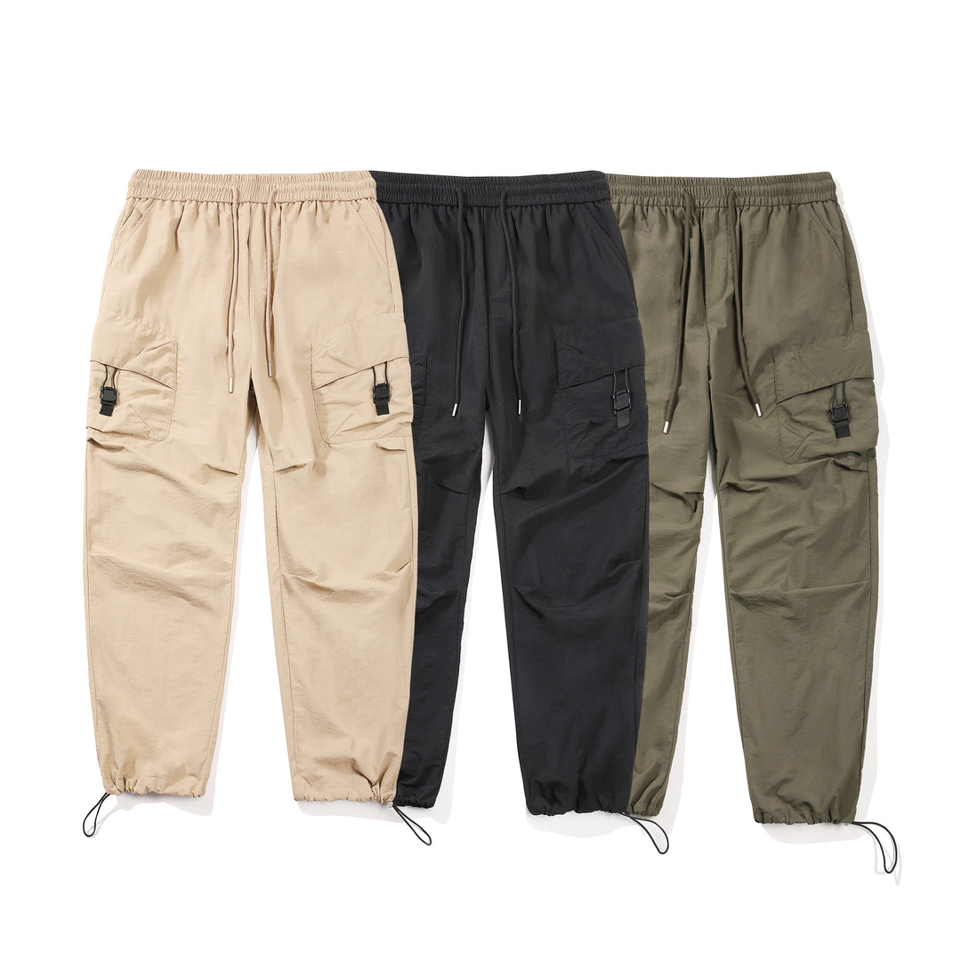 Herren Leichte Ripstop‑Trekking‑Cargohose mit Elastikbund, Kordelzug und Schnallen‑Cargotaschen Drune
