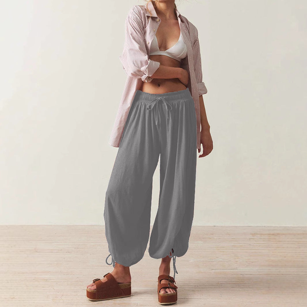 Damen Legere Weite Haremhose mit Kordelzug Drune