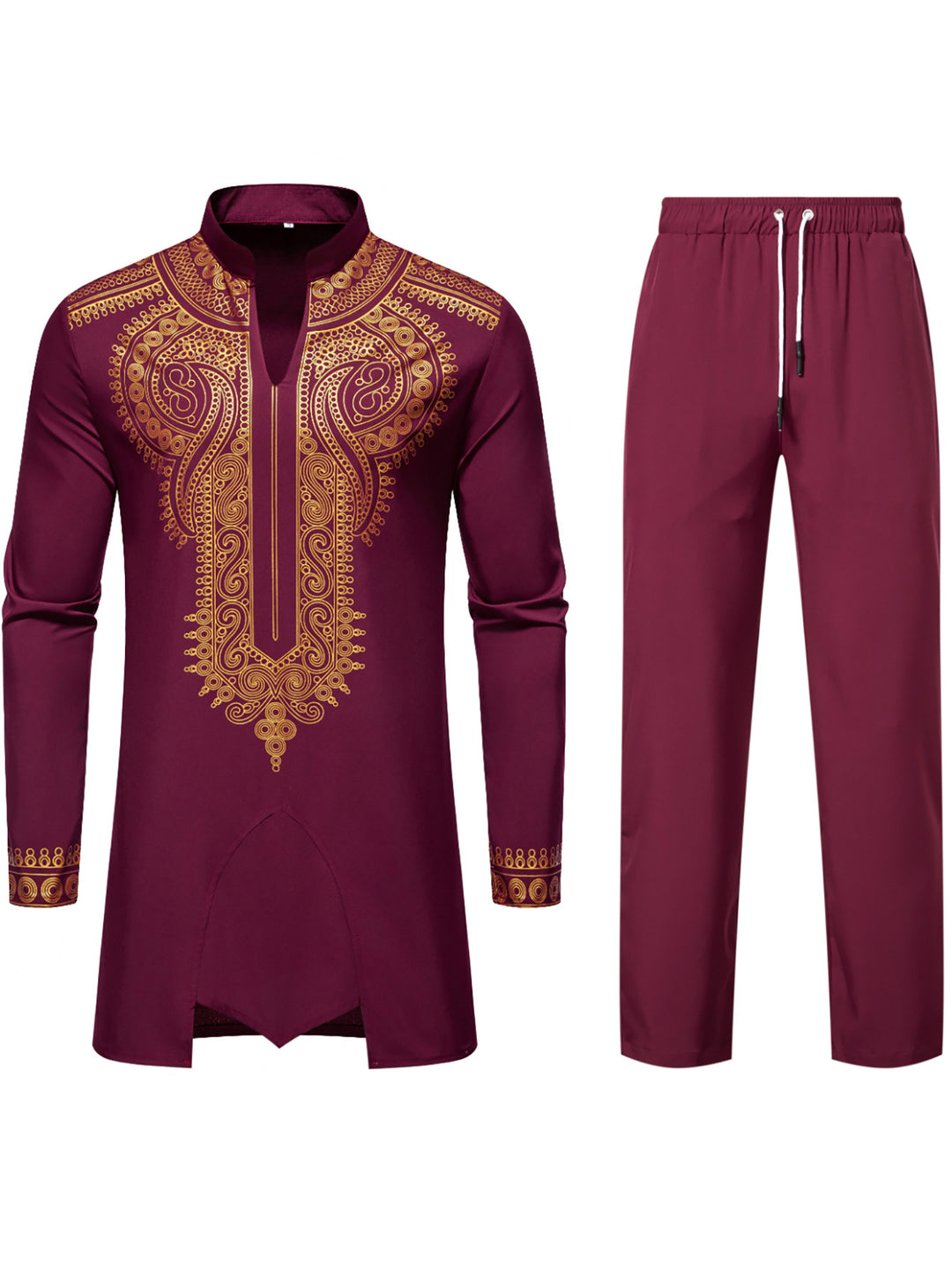 Herren Traditionelles besticktes Tunika‑Set mit Mandarinkragen und elastischer Hose Drune