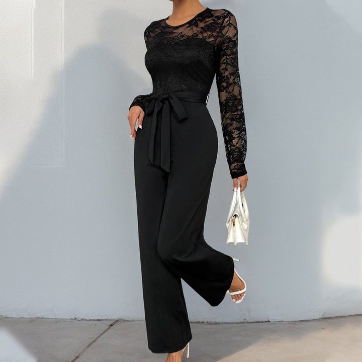 Damen Eleganter und vielseitiger Jumpsuit mit Spitzenoberteil Drune