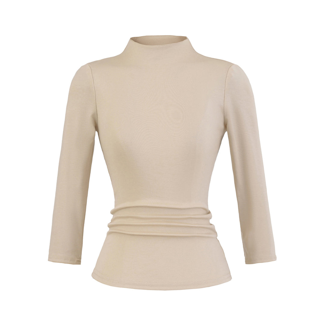 Damen Langarmshirt mit Stehkragen und Raffungsdetails Drune