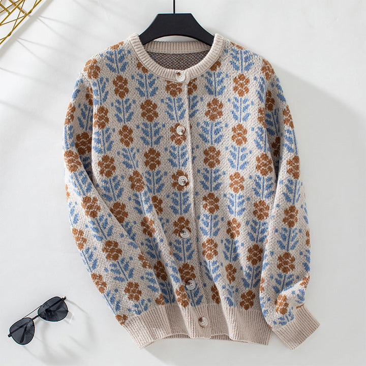 Drune | Blumenstrickjacke mit Feinem Muster