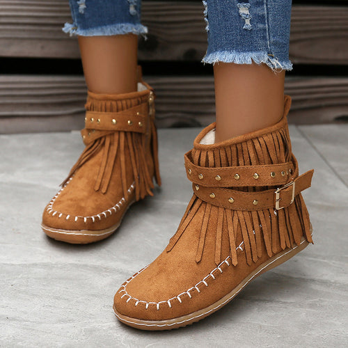 Damen Mokassins mit fransigem Design und modischem Riemen Drune