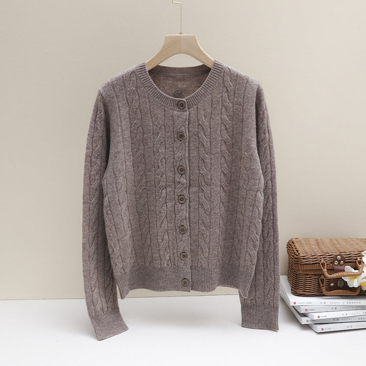 Damen Kurz geschnittener Zopfmuster-Cardigan aus leichter Baumwollmischung mit feinem Rippbündchen Drune