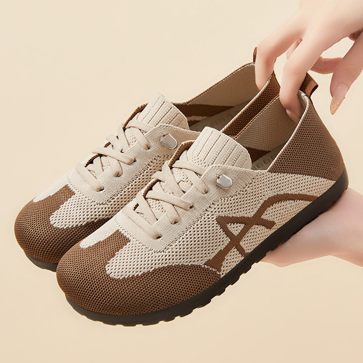 Damen nan komfortabler gestrickter Slip-On Sneaker mit elastischem Schaft, dekorativer Schnürung und flexibler rutschfester Laufsohle Drune