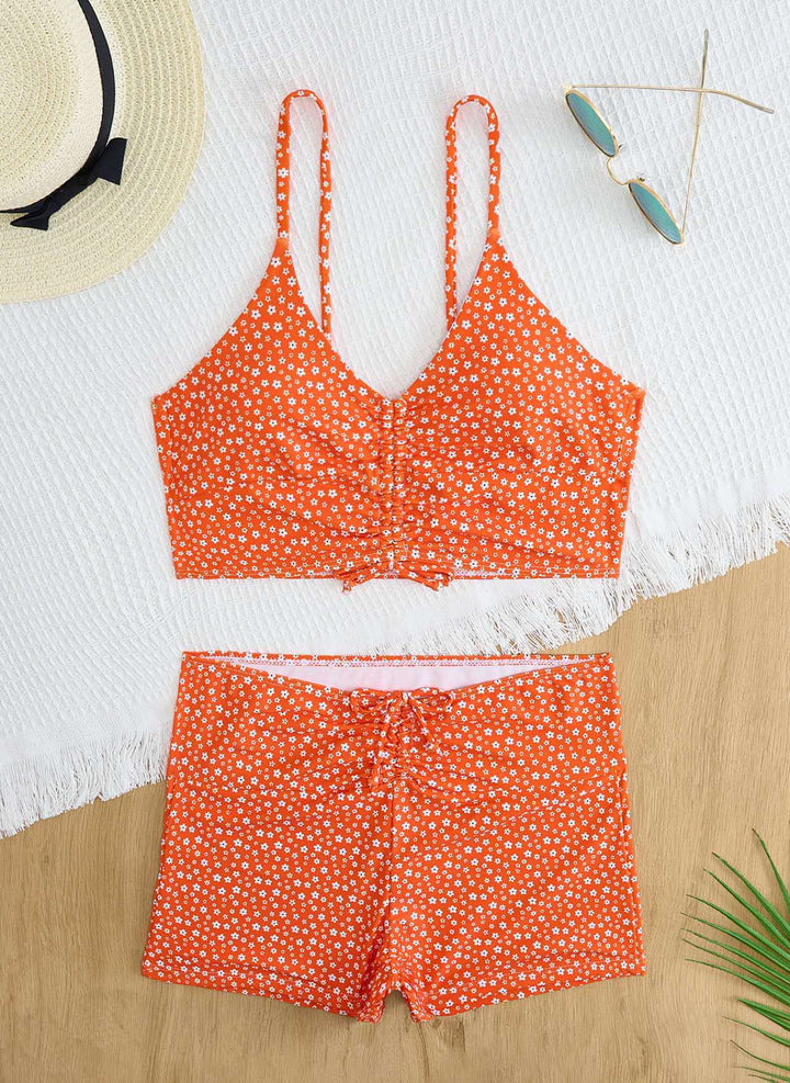 Damen Bikini mit floralem Rüschendesign und verstellbaren Trägern Drune