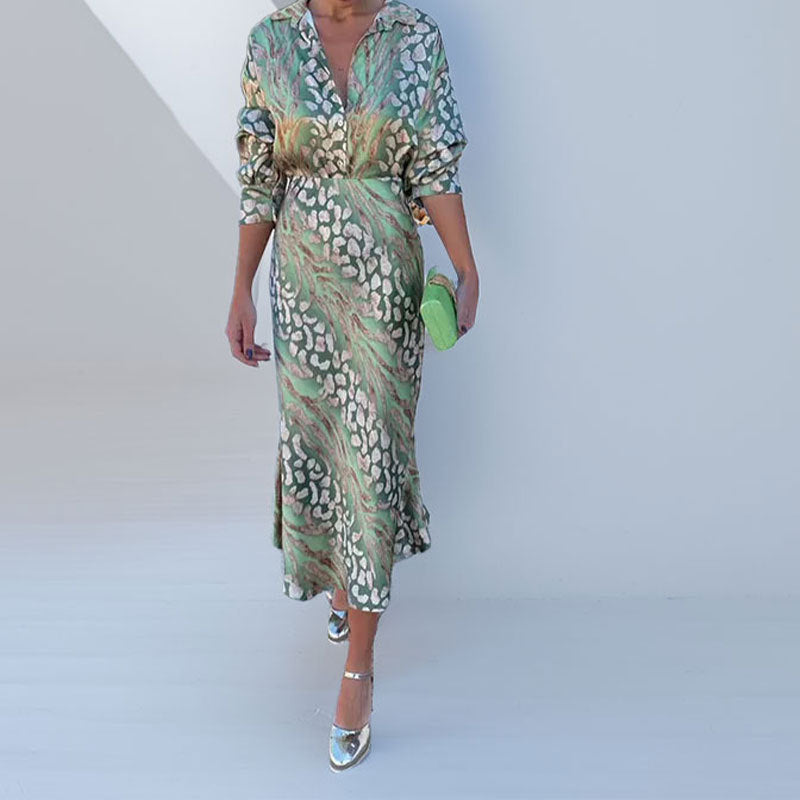 Damen Elegantes Maxikleid mit schimmerndem Muster und Raffungen Drune