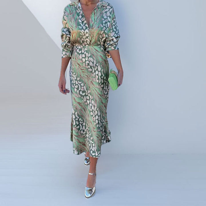 Damen Elegantes Maxikleid mit schimmerndem Muster und Raffungen Drune