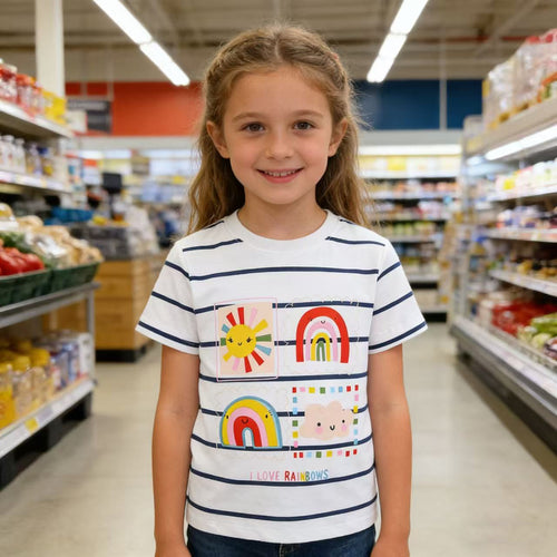 Kinder T-Shirt mit buntem Regenbogen und fröhlichem Sonnendesign Drune