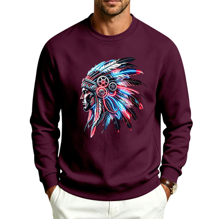 Herren Sweatshirt mit detailreichem Federschmuck-Print Drune