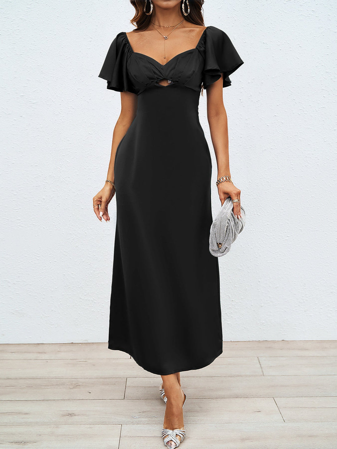 Damen Maxikleid mit schulterfreiem Design und eleganten Rüschendetails Drune