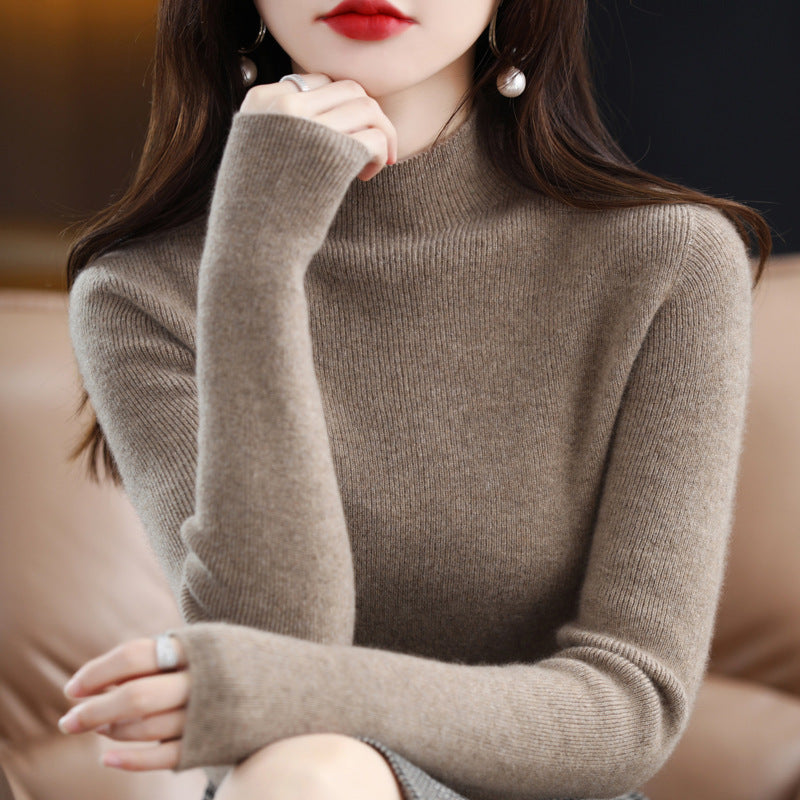 Damen Schmal geschnittener Mockneck-Pullover aus kaschmirähnlichem Feinstrick Drune