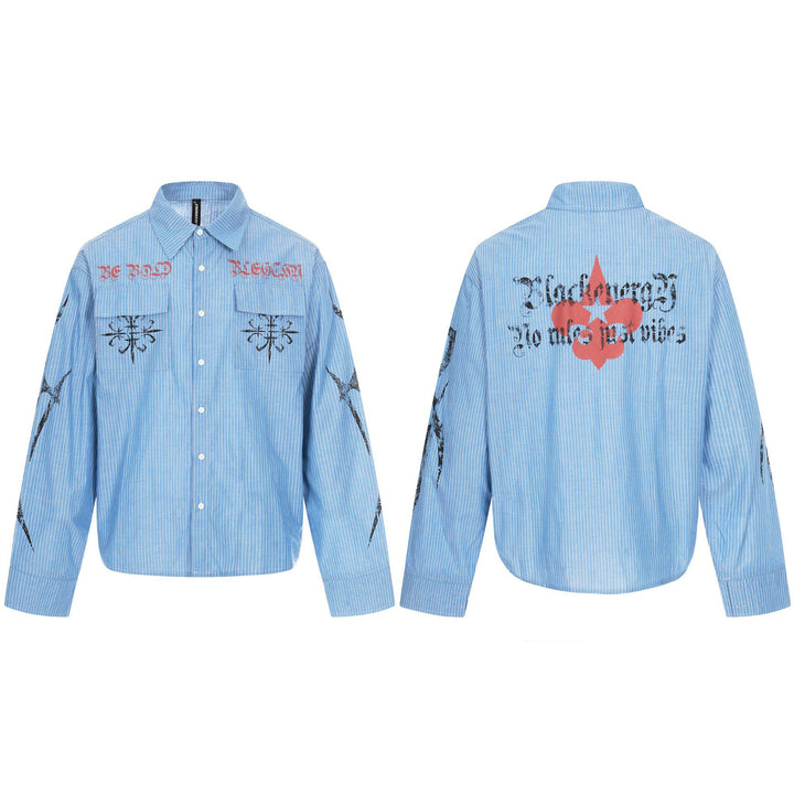 Unisex Oversize-Hemdjacke mit aufgesetzten Brusttaschen und dekorativen Printdetails Drune