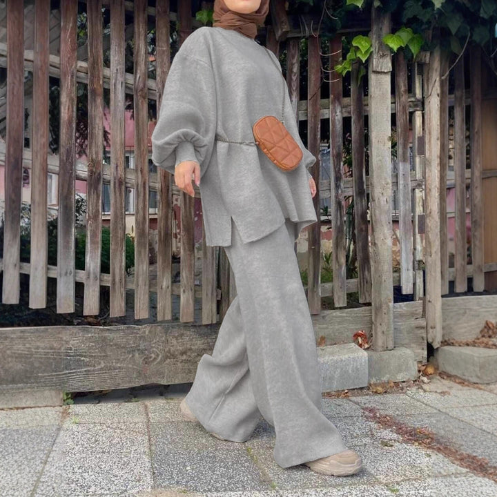 Damen Oversize-Strickset mit Ballonärmeln & weitem Palazzo-Hosenbein Drune