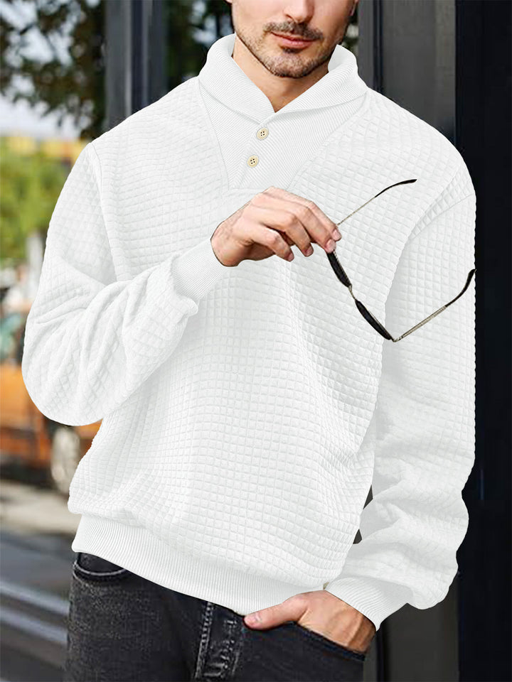 Herren nan eleganter Strickpullover mit Schalkragen, Knopfleiste am Ausschnitt und Karo-Waffelstruktur Drune