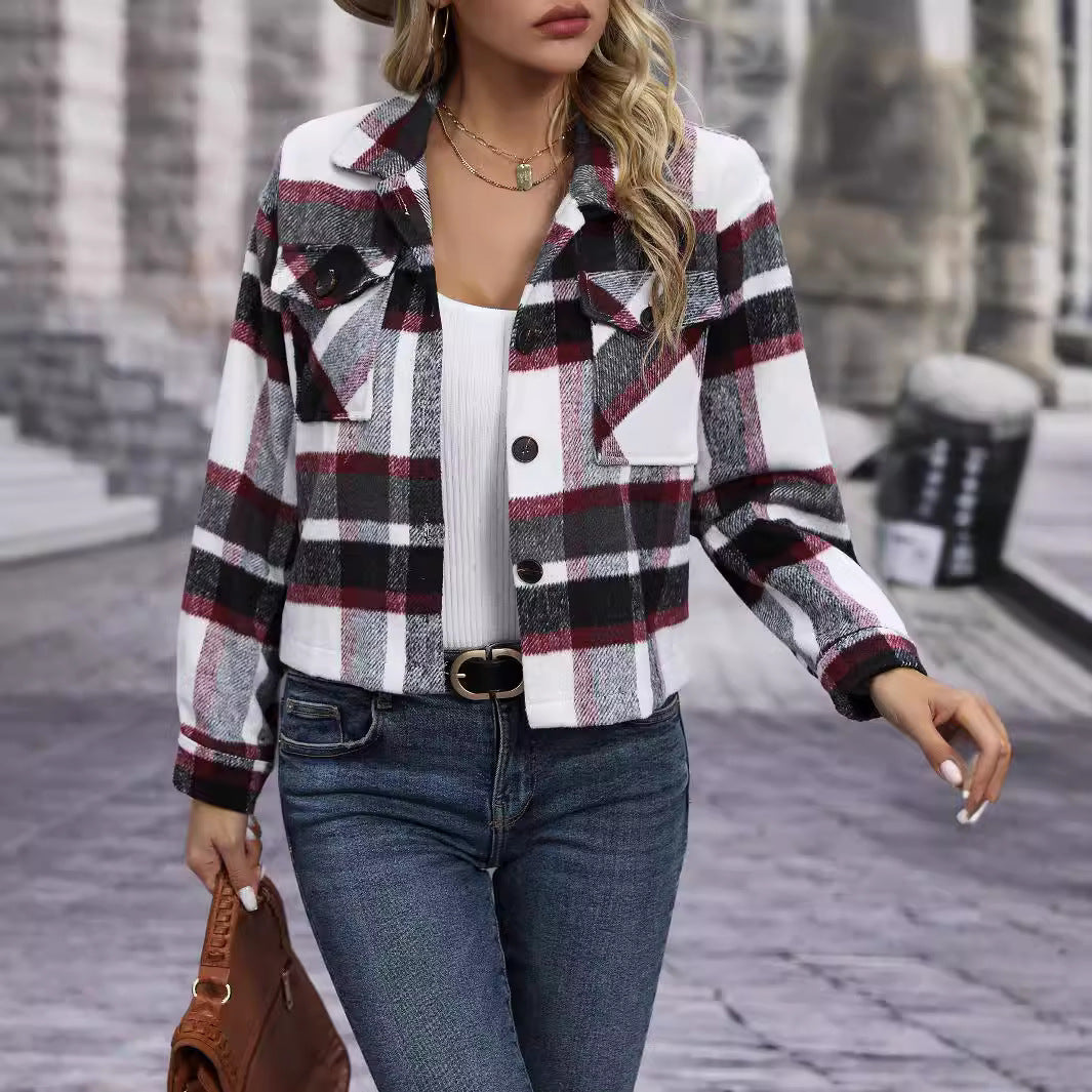 Damen Karierte Flanelljacke mit Taschen Drune