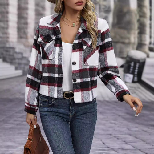 Damen Karierte Flanelljacke mit Taschen Drune