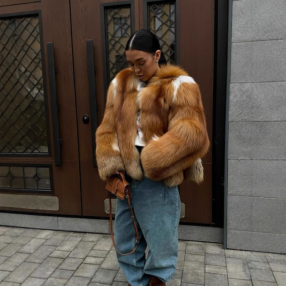 Damen Boxy-Kurzmantel im Multi-Layer Fauxfur-Look mit voluminösen Ärmeln Drune