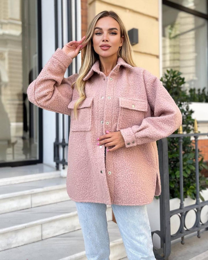 Damen Kuschelige Fleecejacke mit aufgesetzten Taschen und Knopfleiste Drune