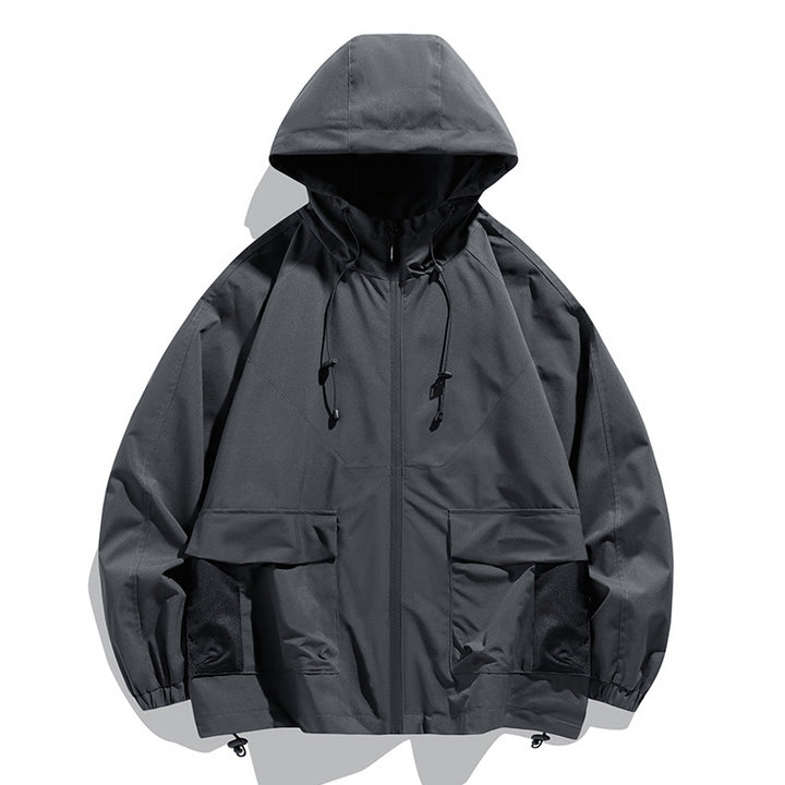 Herren Oversize Kapuzen-Windbreaker mit Multi‑Taschen, Mesh‑Einsätzen und Kordelzug Drune