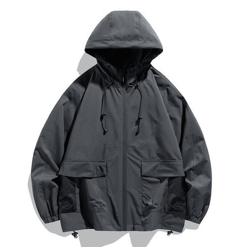 Herren Oversize Kapuzen-Windbreaker mit Multi‑Taschen, Mesh‑Einsätzen und Kordelzug Drune