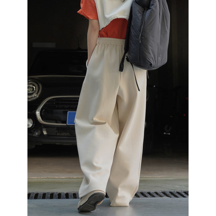 Damen Weite High‑Waist Lounge‑Palazzo‑Sweathose mit Elastbund und Eingrifftaschen Drune