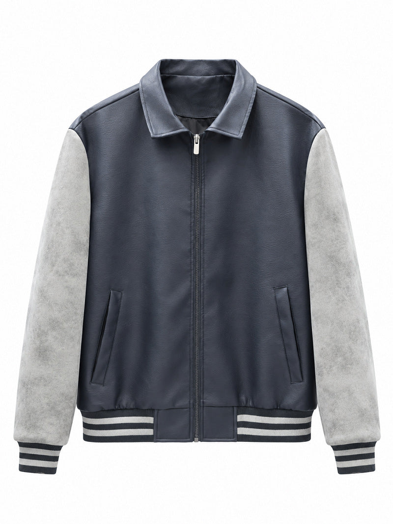 Herren Modische Kunstleder Bomberjacke Drune