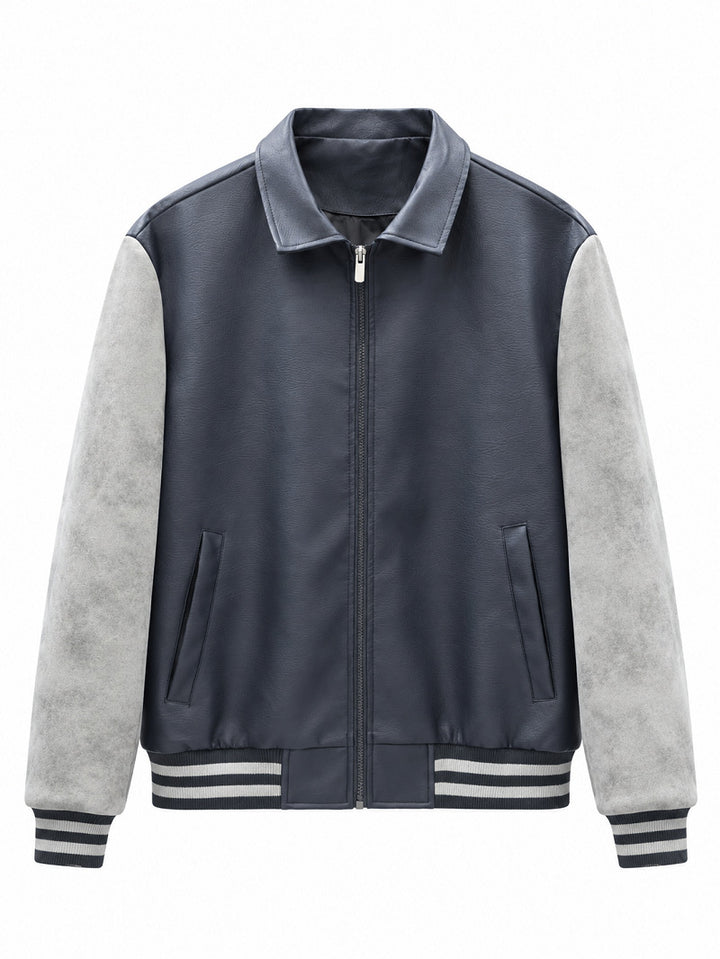 Herren Modische Kunstleder Bomberjacke Drune