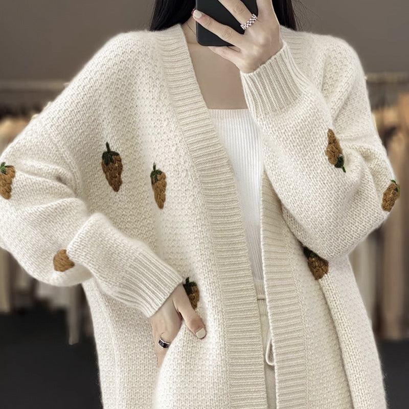 Damen Strickjacke mit fröhlichem Erdbeermuster Drune