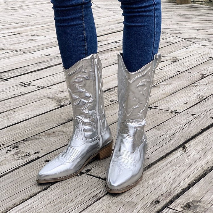 Damen nan Cowboystiefel mit mittelhohem Blockabsatz und seitlichem Reißverschluss Drune