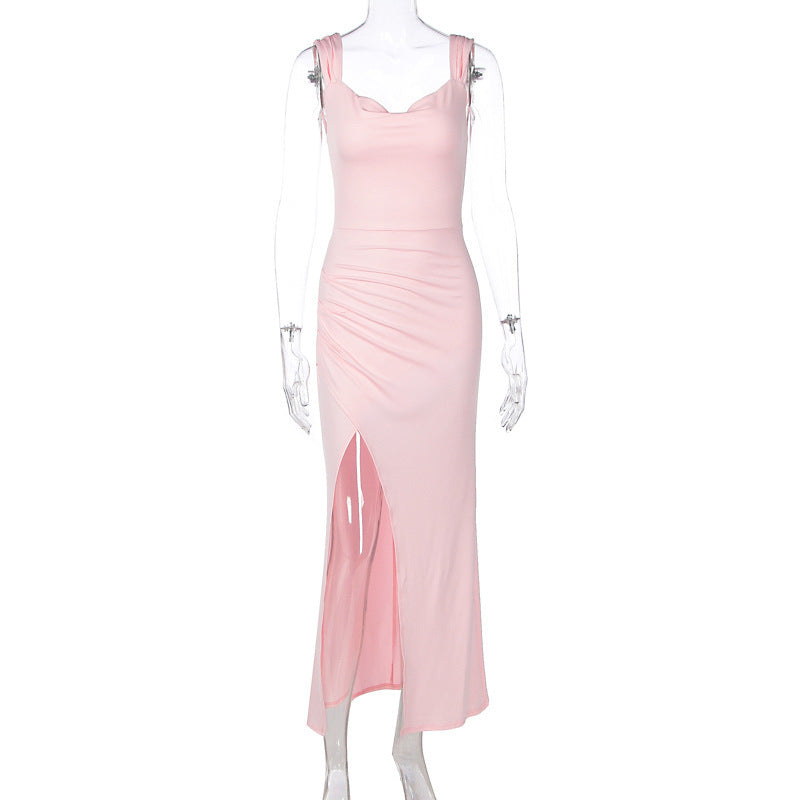 Damen Figurbetontes Maxi-Kleid mit elegantem Schlitz und Raffungen Drune