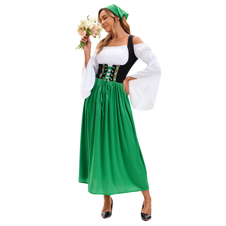 Damen nan bäuerliches Dirndlkleid mit Schnürcorsage und weiten Trompetenärmeln Drune