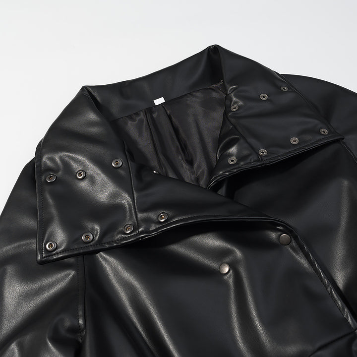 Damen Wasserabweisende Parka‑Jacke aus Kunstleder mit hohem Stehkragen und Tunnelzugtaillierung Drune