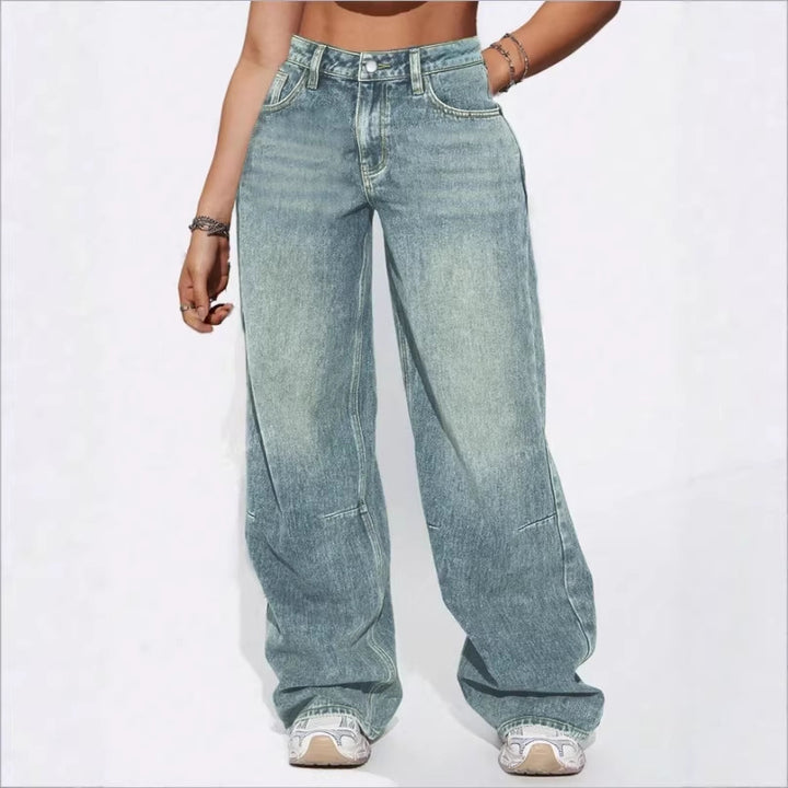Damen High-Waist Weite Vintage-Denim Baggy-Jeans mit entspanntem Schlag Drune