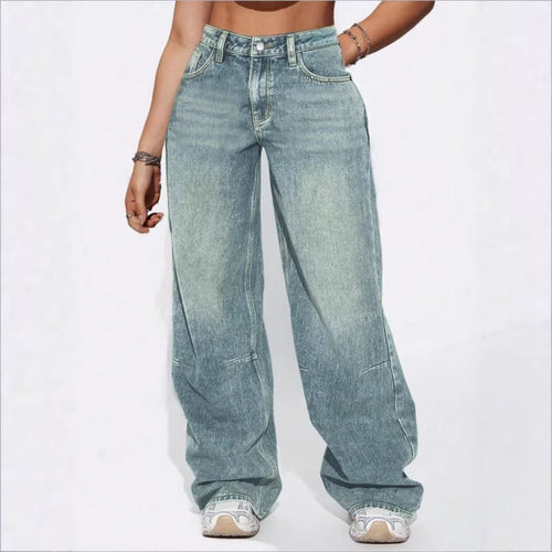 Damen High-Waist Weite Vintage-Denim Baggy-Jeans mit entspanntem Schlag Drune