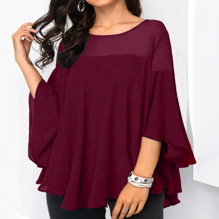 Damen Weites Chiffon-Tunika-Top mit transparentem Einsatz und Flügelärmeln Drune