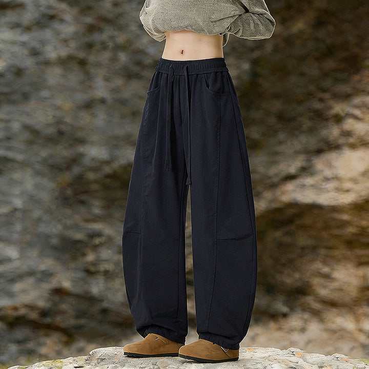 Damen Oversize Cargo-Hose aus Baumwollmix mit hohem Elastikbund und Beinbündchen Drune