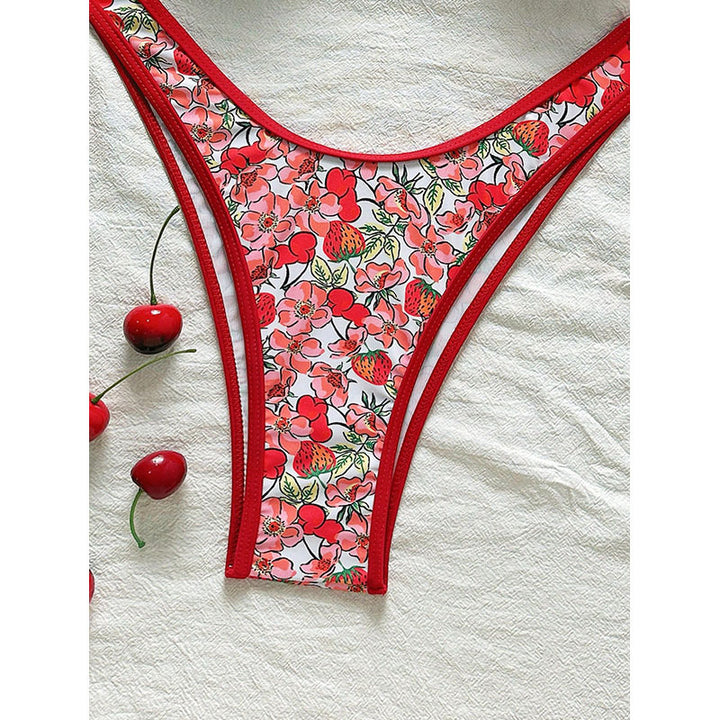 Damen Blumenmuster Bikini-Set mit elegantem Bustier-Oberteil und niedrigem Slip Drune