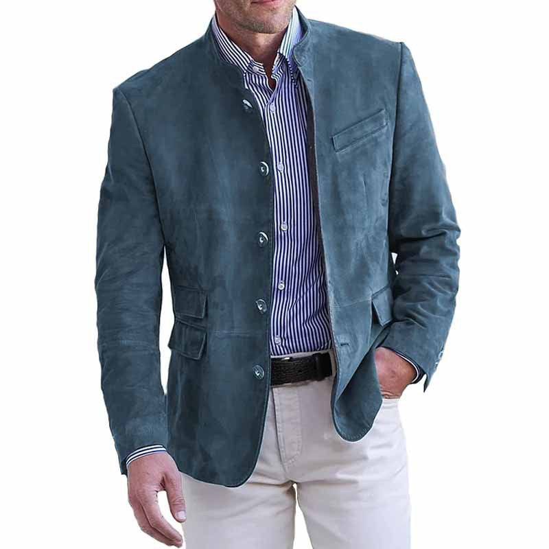 Herren Veloursleder Blazer mit Stehkragen und Pattentaschen Drune