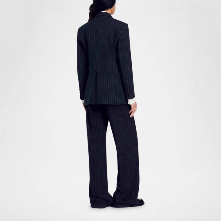 Damen Zweireihiger Nadelstreifen-Hosenanzug mit Oversize-Blazer und weitem Bundfaltenhose Drune