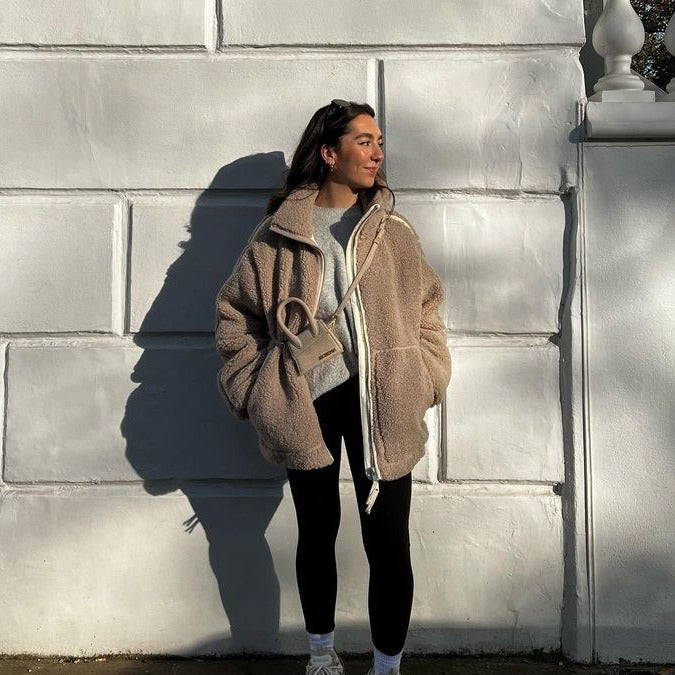 Damen Teddy-Fleecejacke mit Stehkragen Drune