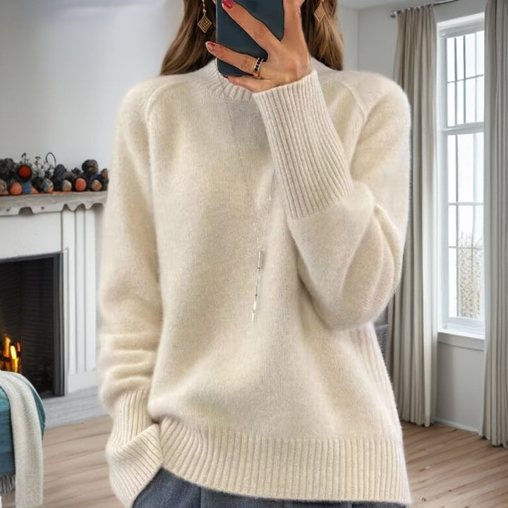 Damen nan kuscheliger Feinstrickpullover mit Rundhalsausschnitt, überschnittener Schulterpartie und gerippten Bündchen Drune