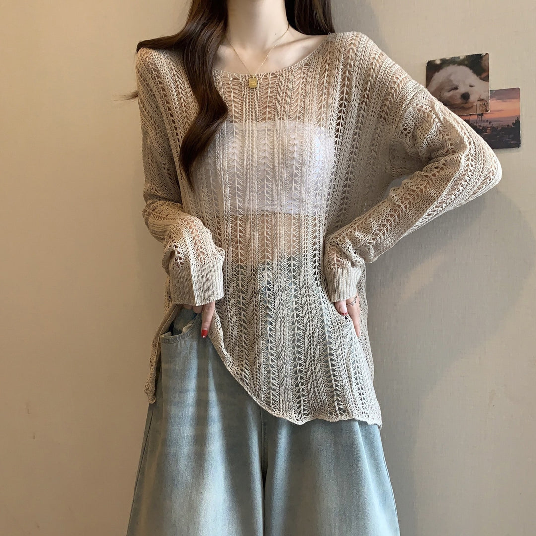 Damen luftiger Strickpullover mit offenen Maschen und lässigem Schnitt Drune
