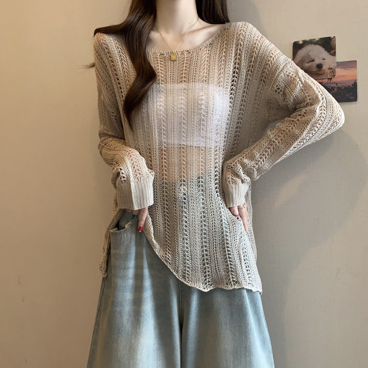 Damen luftiger Strickpullover mit offenen Maschen und lässigem Schnitt Drune