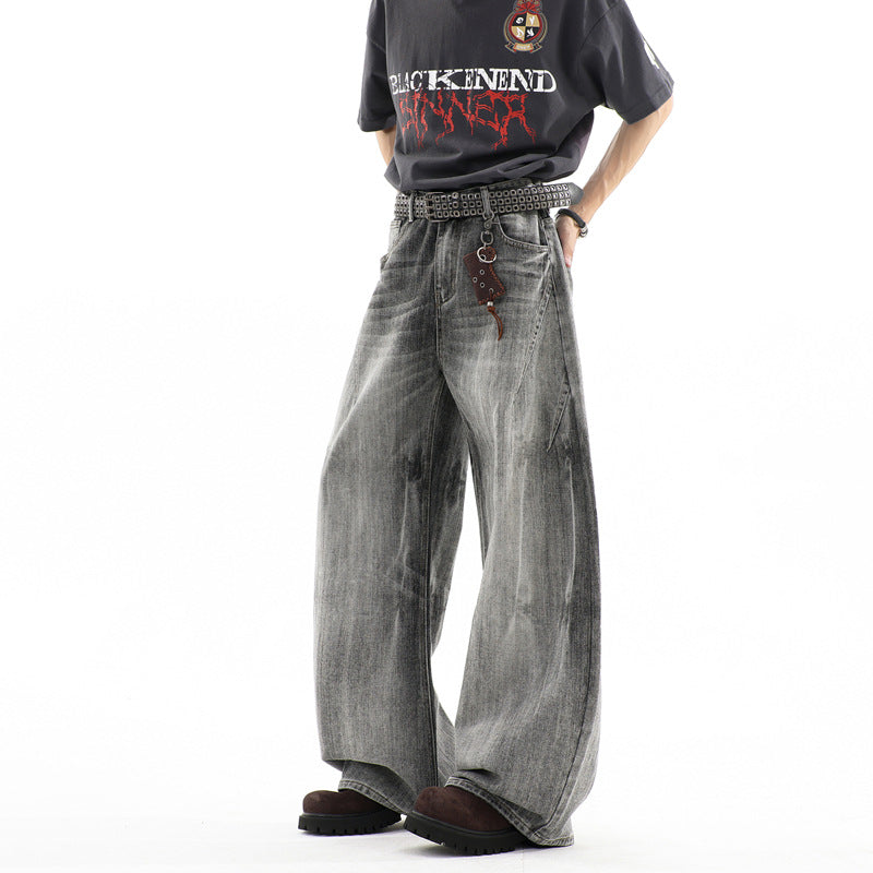 Herren Ultraweite Baggy-Jeans mit tiefem Schritt und strukturierter Faltenoptik Drune