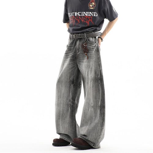 Herren Ultraweite Baggy-Jeans mit tiefem Schritt und strukturierter Faltenoptik Drune