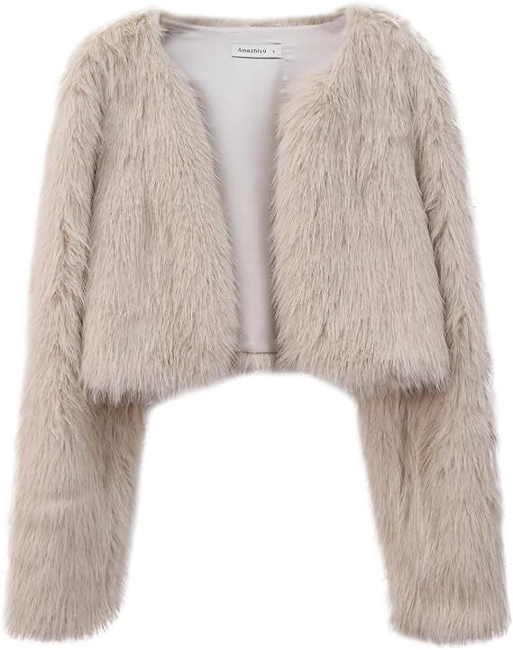 Damen Flauschige Kurzjacke mit offenem Schnitt Drune