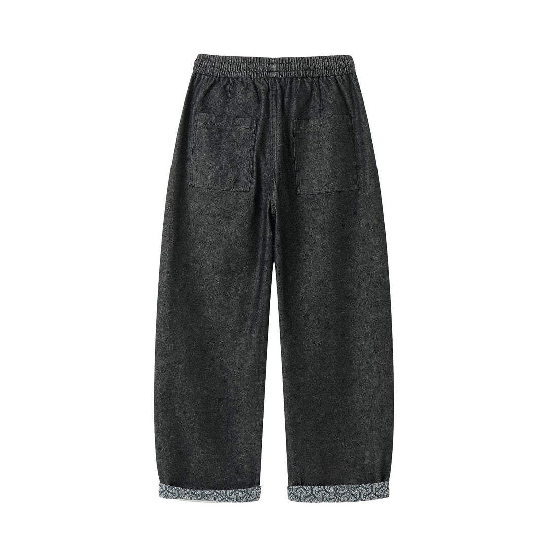 Damen Culotte-Jeans mit elastischem Tunnelzugbund und gemustertem Umschlag Drune